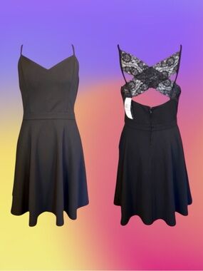 Speechless NWT Whimsigoth Formal Minimalist Party Black Lace Back Mini Dress 11